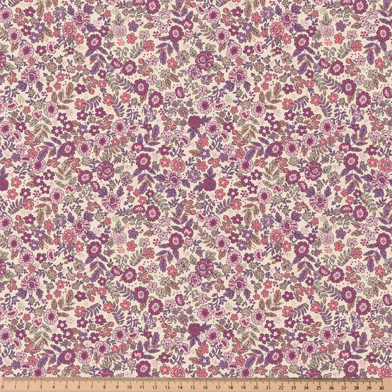 Printed Acryl Coated Cotton BARBARA Ecru / Violet